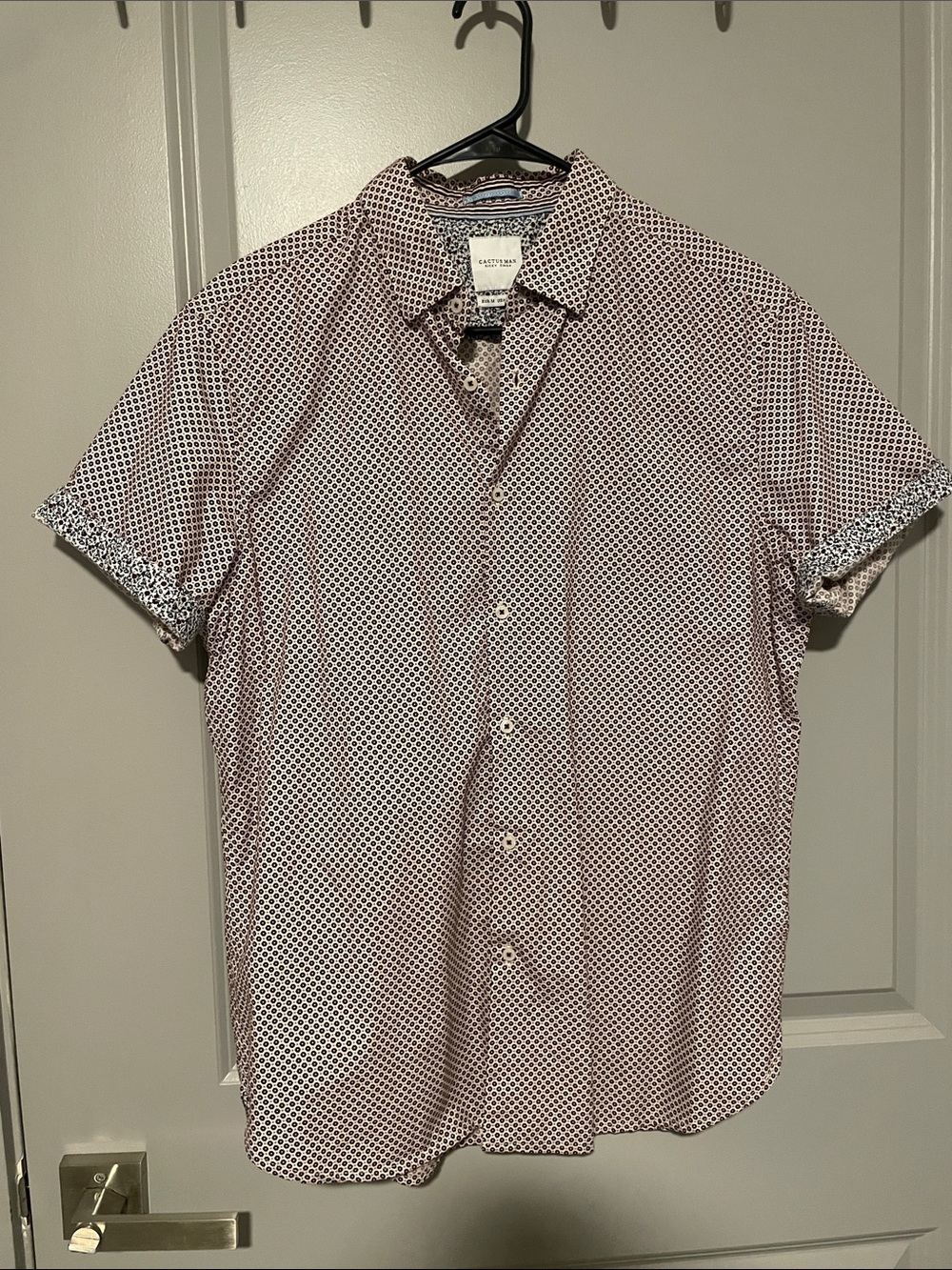 Cactus Man Short-Sleeve Button-Down Shirt - Maroon and White Geo